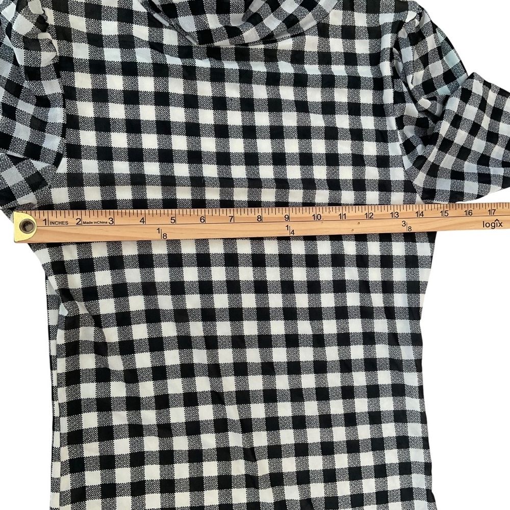 Free People Black White Gingham Mock Neck Puff Sleeve Top Size S - Picture 7 of 8